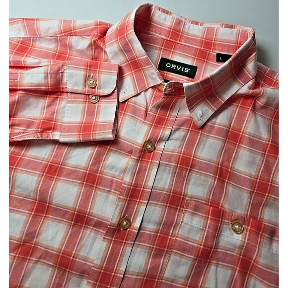 Orvis Other - Orvis Shirt Mens L Long Sleeve Button Down Plaid Red/Orange/White Classic Cotton